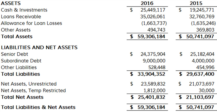 Summary Statement of Financial Position 2016